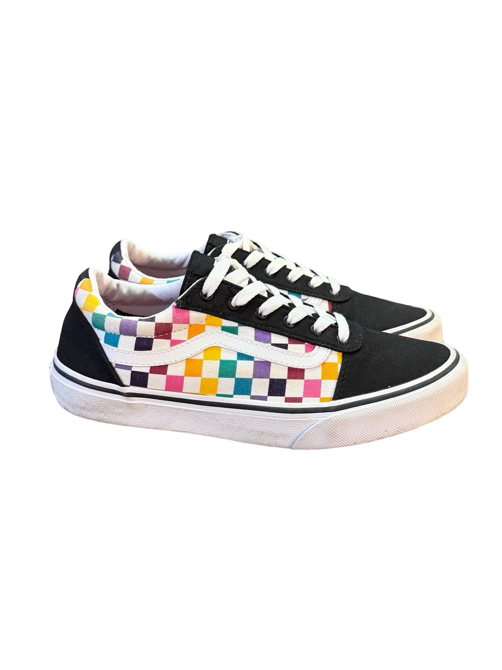 Vans Old Skool Rainbow Checkerboard Skate Shoes Missy Size 6 Women’s Size 7.5